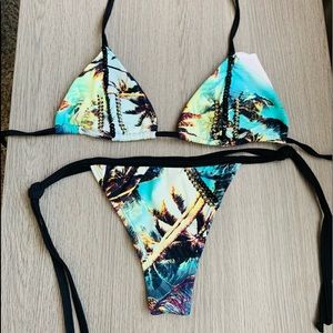 Tropical Print Thong Bikini